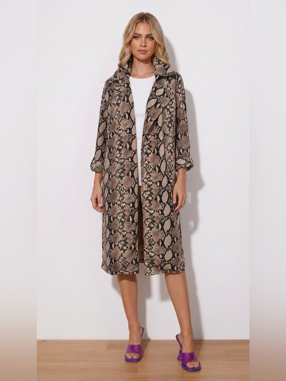 Lulu's Snake Print Skirt in Beige and Black